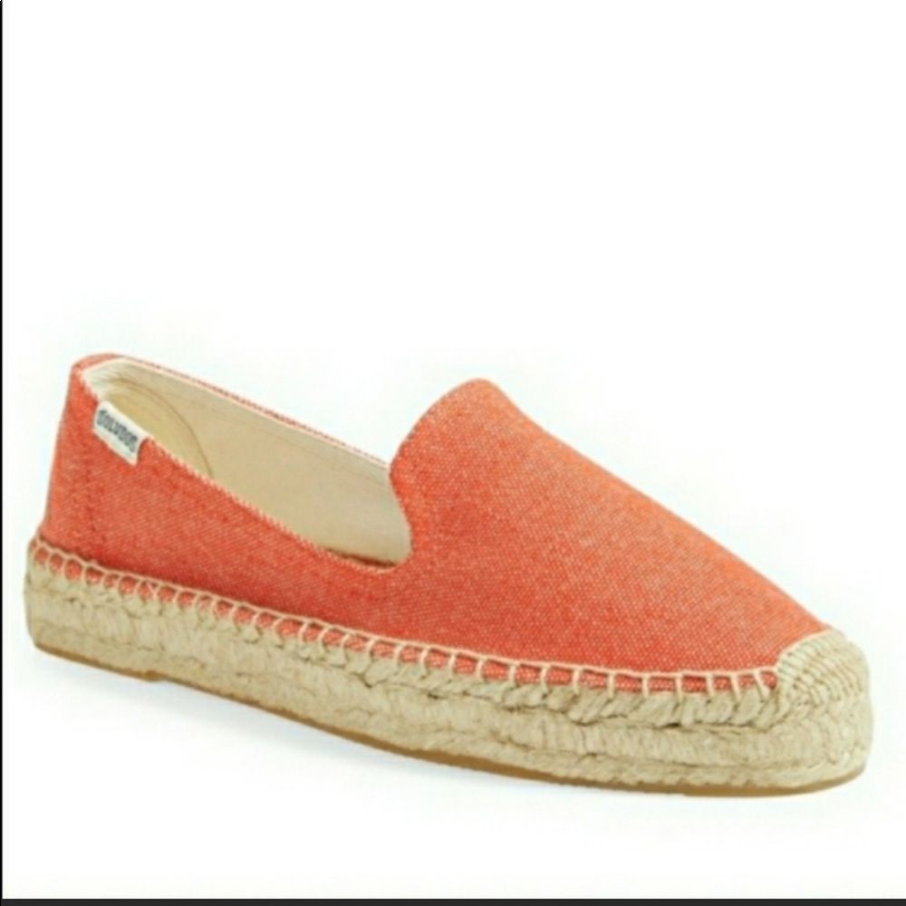 Soludos coral canvas slip on platform espadrilles